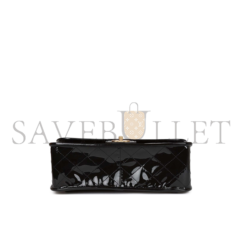 CHANEL MASTER LARGE FLAP BACKPACK BLACK PATENT ANTIQUE GOLD HARDWARE (30*23*10cm)